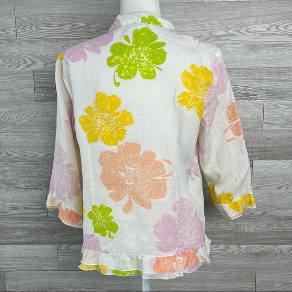 Erin London Linen Long Sleeve Multi Color & White Floral Button down shirt - Picture 6 of 8